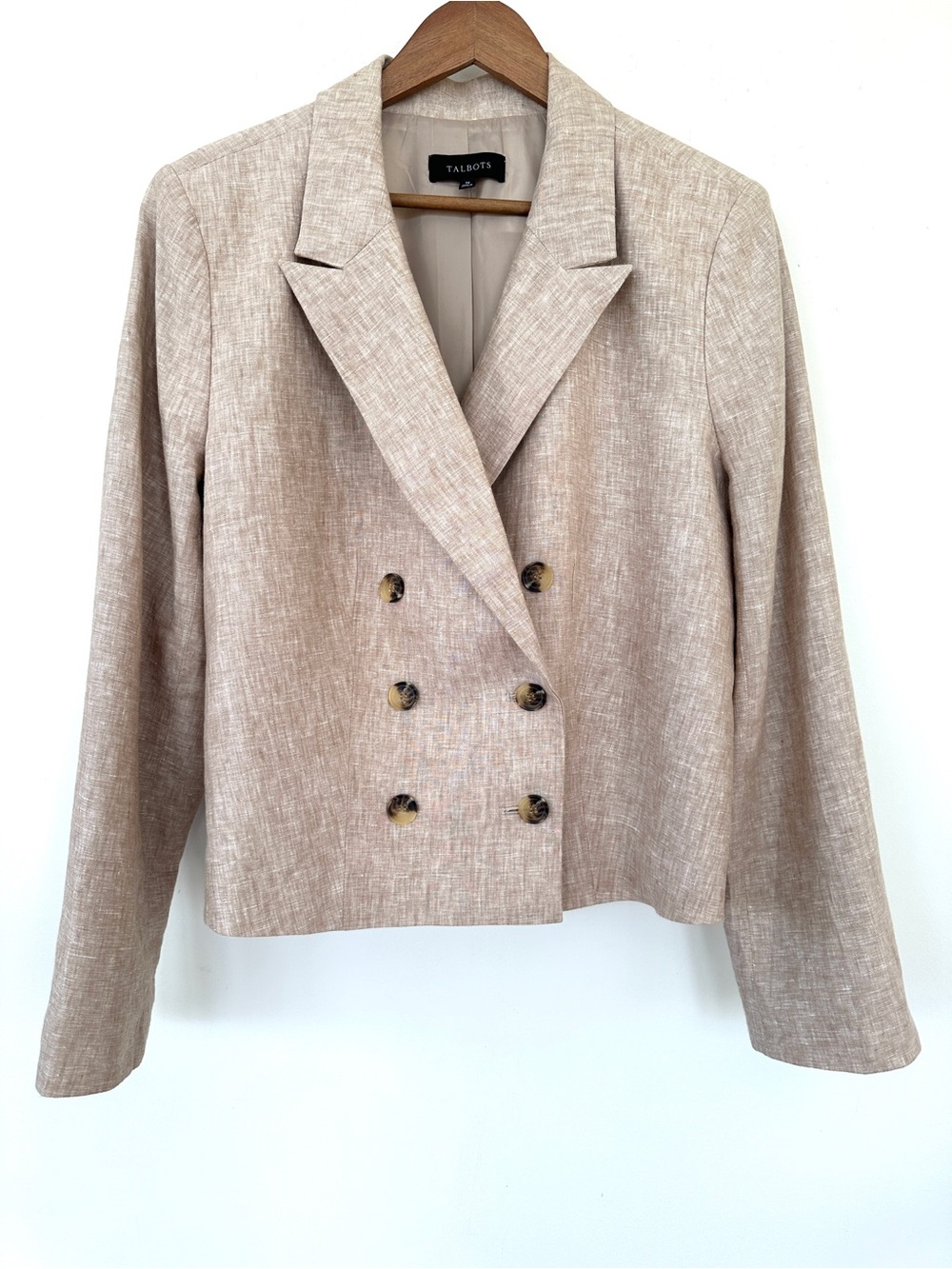 Talbots Women's Double-Breasted Beige Blazer, Linen